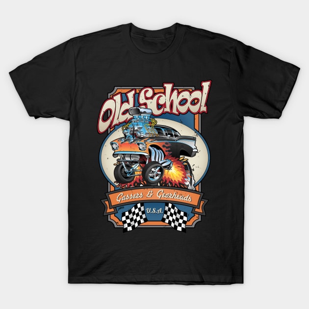 Vintage Old School Gassers and Gearheads Car Cartoon Illustration T-Shirt by hobrath